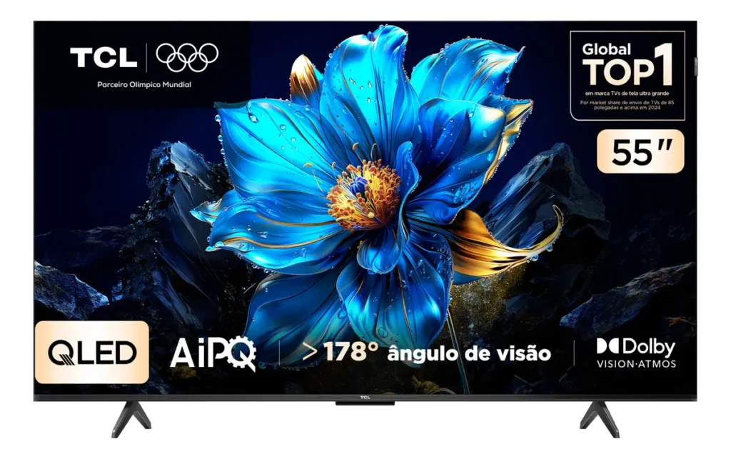 Smart TV TCL 55 Polegadas QLED 4K P7K WiFi Bluetooth Google TV HDR10+ Dolby Atmos Dolby Vision 55P7K