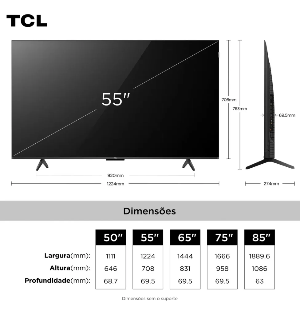 Smart TV TCL 55 Polegadas QLED 4K P7K WiFi Bluetooth Google TV HDR10+ Dolby Atmos Dolby Vision 55P7K 2